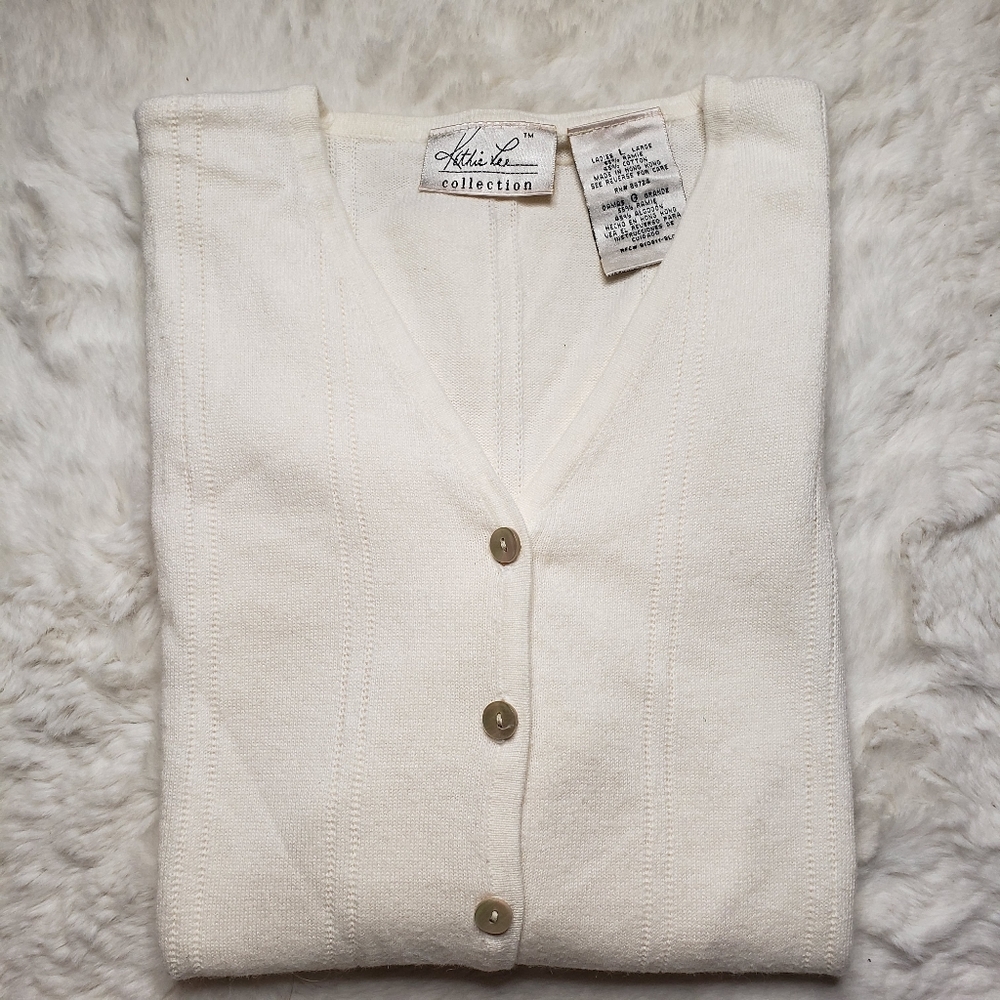 Kathie Lee Cream Button Down Sweater